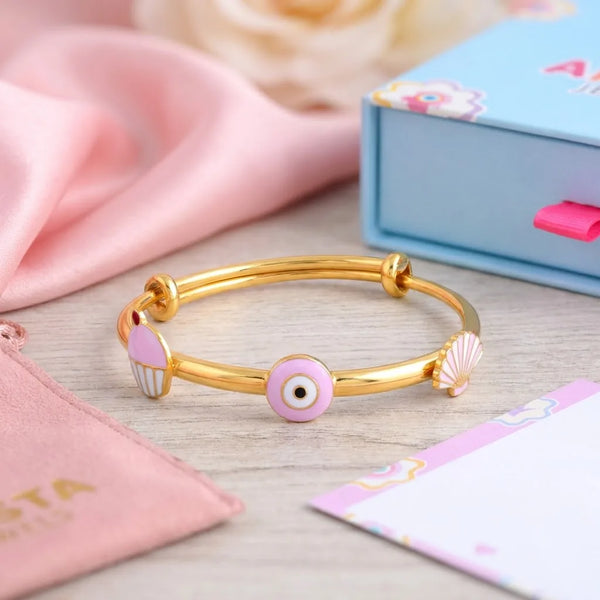 Silver Pink Evil Eye Adjustable Kada – Artistic styled product image