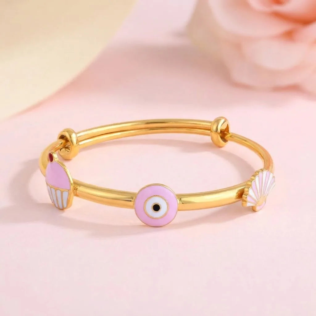 Silver Pink Evil Eye Adjustable Kada – Main product image