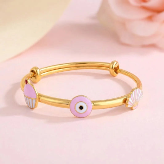 Silver Pink Evil Eye Adjustable Kada – Main product image