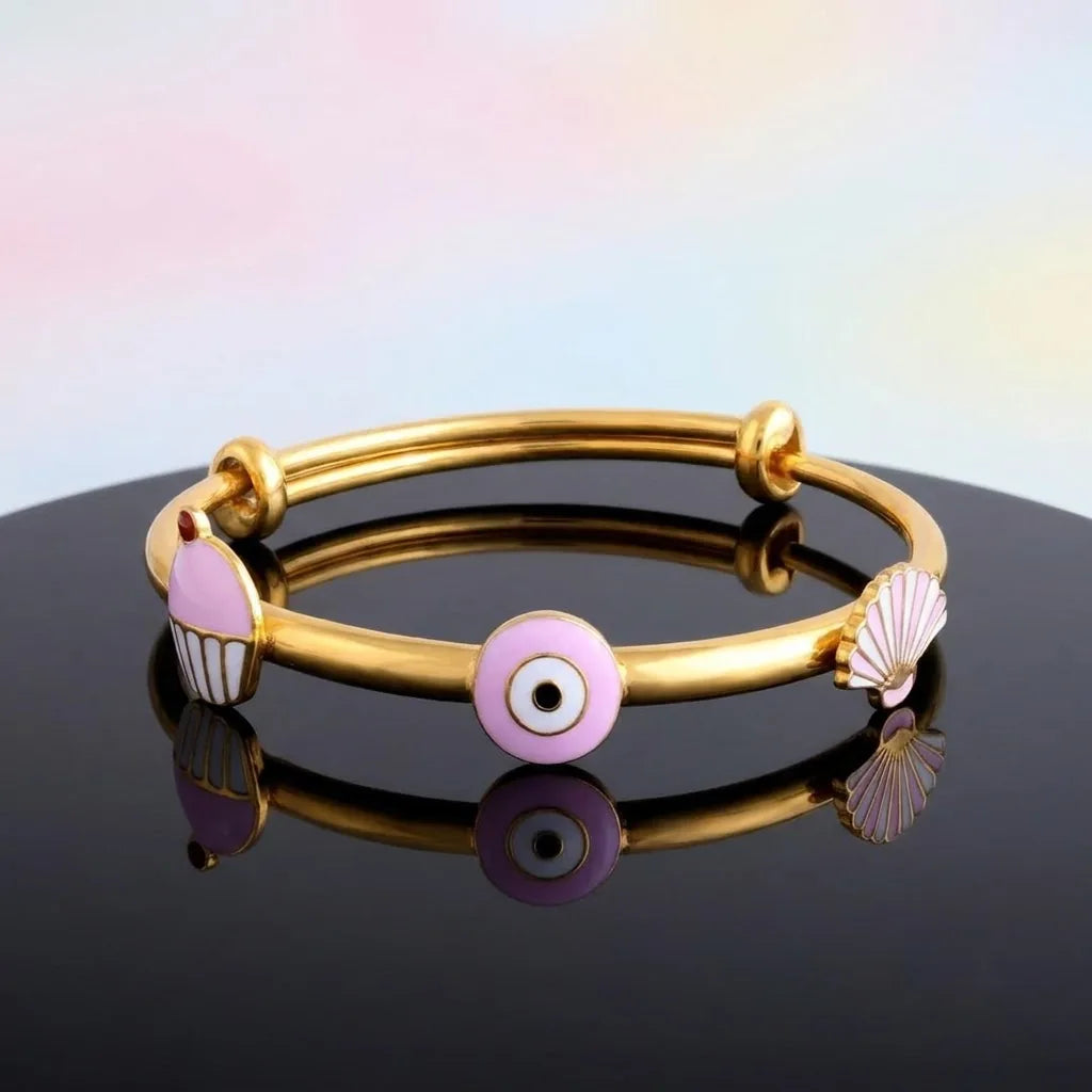 Silver Pink Evil Eye Adjustable Kada – Reflective studio view