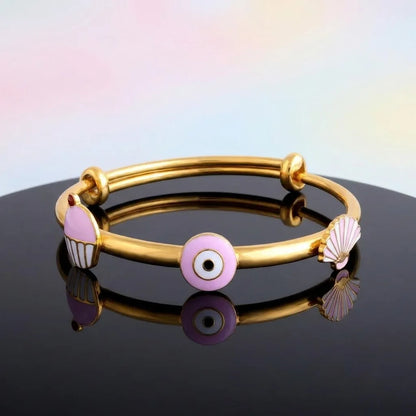 Silver Pink Evil Eye Adjustable Kada – Reflective studio view