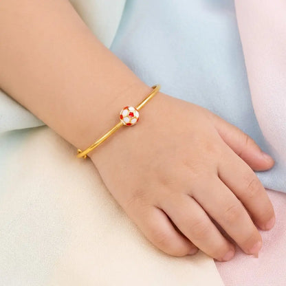 Silver Red Football Silver Kada – For Little Champions – Product shown on a child’s wrist