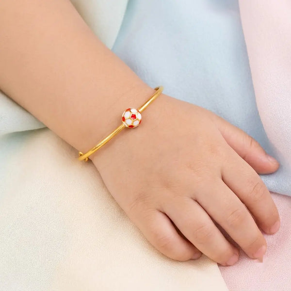 Silver Red Football Silver Kada – For Little Champions – Product shown on a child’s wrist