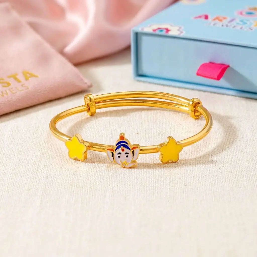 Silver Divine Blessings Silver Kada – Lord Ganesha with Star Charms – gallery image 7