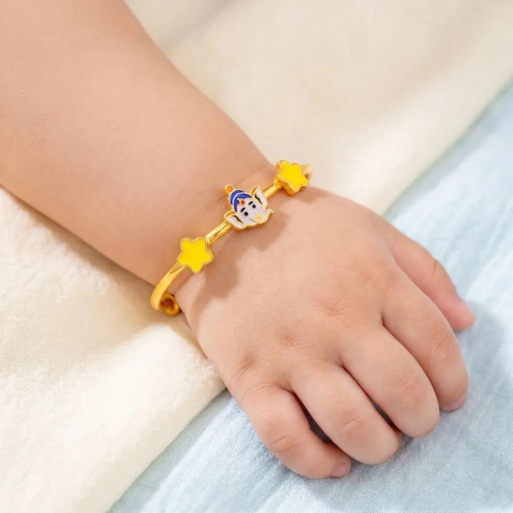 Silver Divine Blessings Silver Kada – Lord Ganesha with Star Charms – gallery image 9