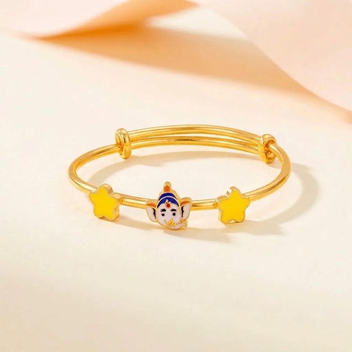 Silver Divine Blessings Silver Kada – Lord Ganesha with Star Charms – main product image