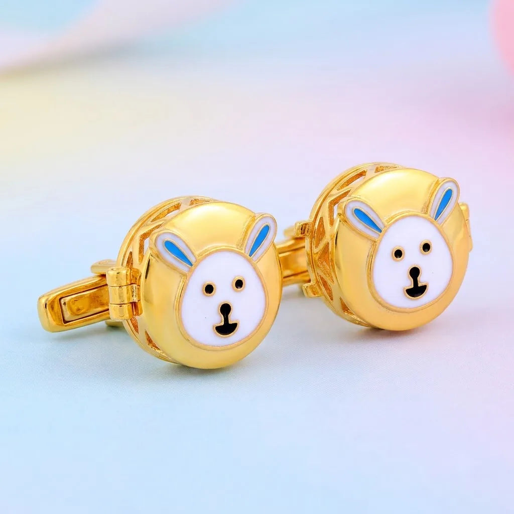 Silver Sterling Silver Cufflink Bunny Face for Newborn to 15 Years | Hypoallergenic – dynamic form