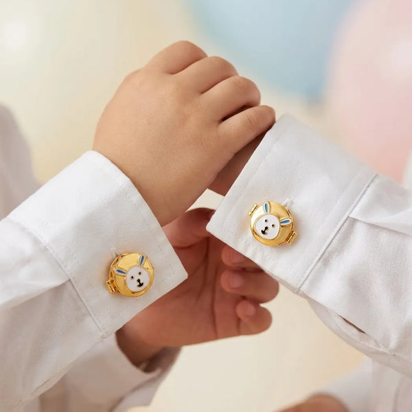 Silver Sterling Silver Cufflink Bunny Face for Newborn to 15 Years | Hypoallergenic – human scale