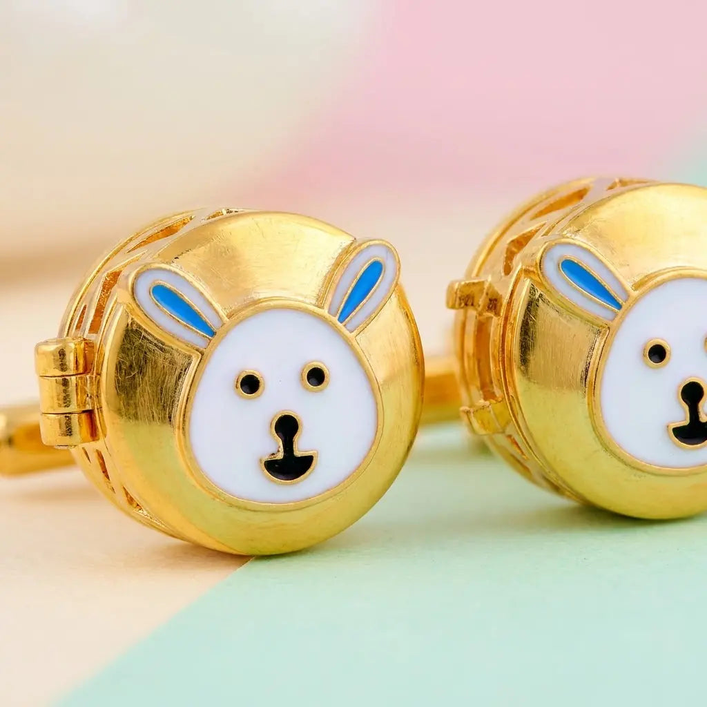 Silver Sterling Silver Cufflink Bunny Face for Newborn to 15 Years | Hypoallergenic – macro detail