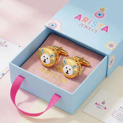 Silver Sterling Silver Cufflink Bunny Face for Newborn to 15 Years | Hypoallergenic – packaging