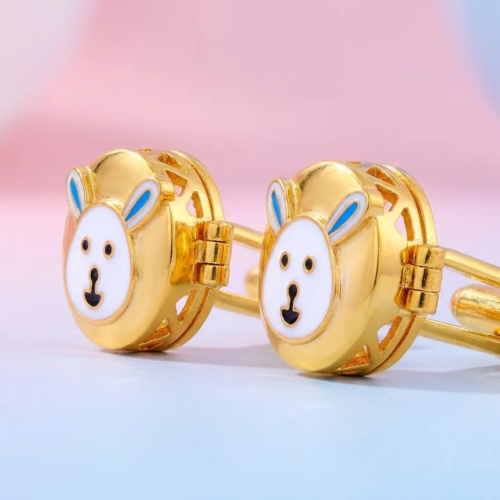 Silver Sterling Silver Cufflink Bunny Face for Newborn to 15 Years | Hypoallergenic – side profile