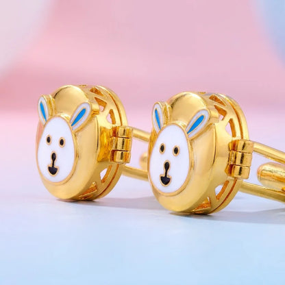 Silver Sterling Silver Cufflink Bunny Face for Newborn to 15 Years | Hypoallergenic – side profile