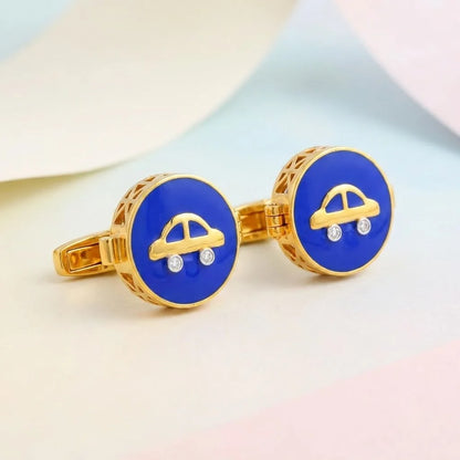 Silver Sterling Silver Cufflink Car Blue Enamel for Newborn to 15 Years | Hypoallergenic — Dynamic Form