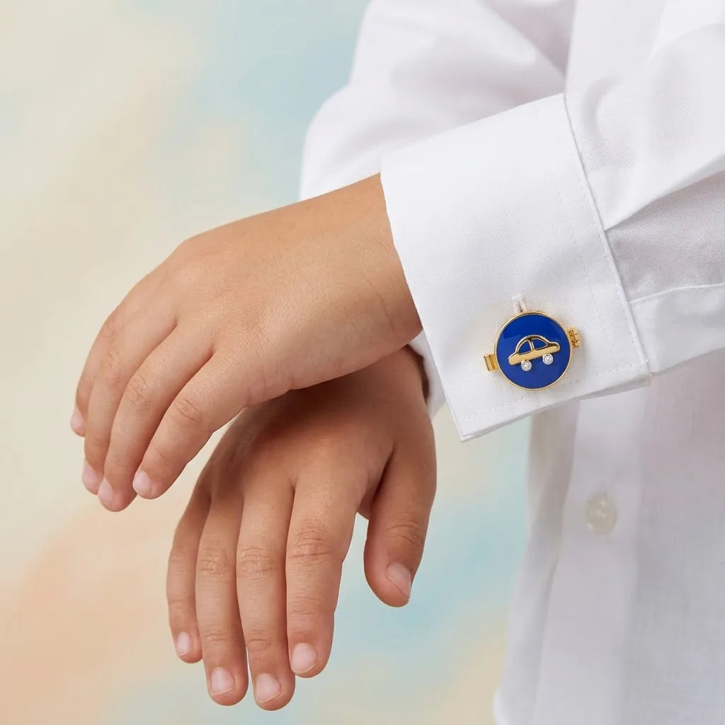 Silver Sterling Silver Cufflink Car Blue Enamel for Newborn to 15 Years | Hypoallergenic — Human Scale