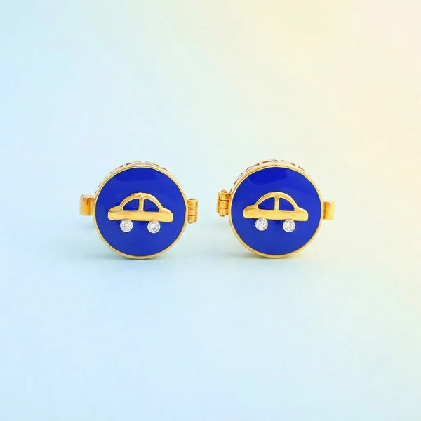 Silver Sterling Silver Cufflink Car Blue Enamel for Newborn to 15 Years | Hypoallergenic — Main Hero