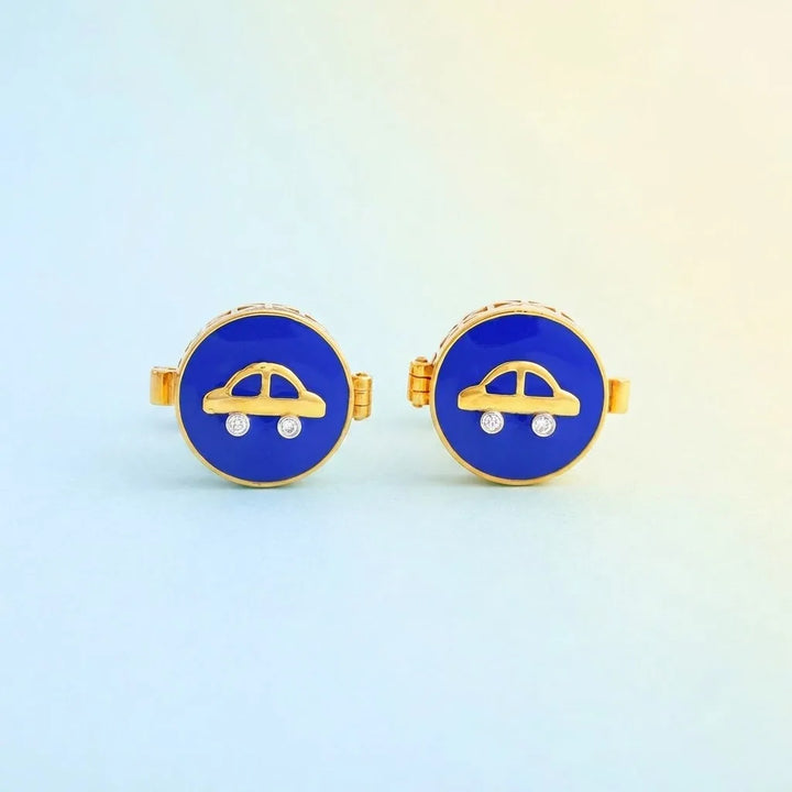 Silver Sterling Silver Cufflink Car Blue Enamel for Newborn to 15 Years | Hypoallergenic — Main Hero