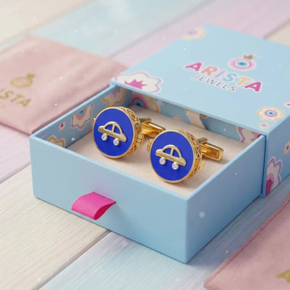 Silver Sterling Silver Cufflink Car Blue Enamel for Newborn to 15 Years | Hypoallergenic — Packaging