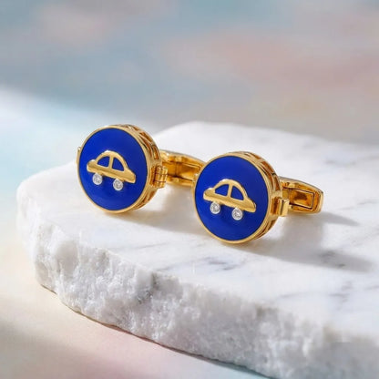 Silver Sterling Silver Cufflink Car Blue Enamel for Newborn to 15 Years | Hypoallergenic — Thematic Still Life