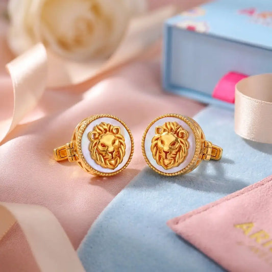 Silver MOP Lion Face Kids Cufflink in Gold Plated Silver – artistic mood