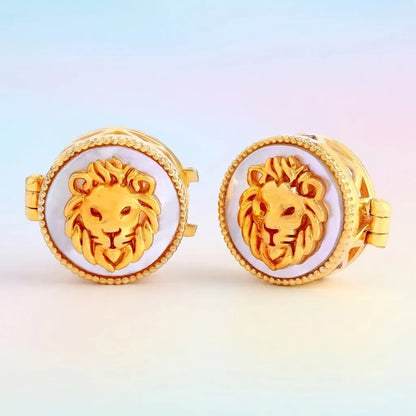 Silver MOP Lion Face Kids Cufflink in Gold Plated Silver – main hero