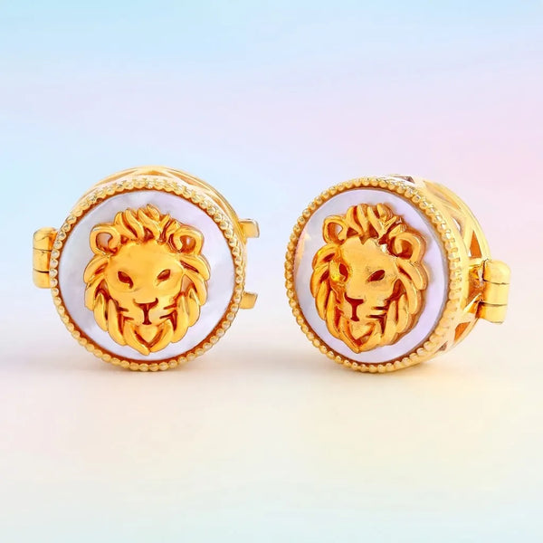 Silver MOP Lion Face Kids Cufflink in Gold Plated Silver – main hero