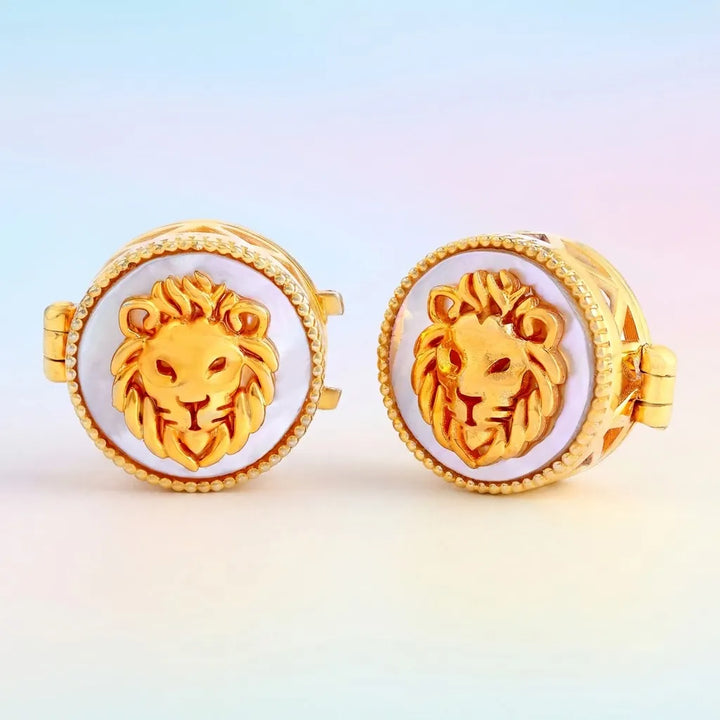 Silver MOP Lion Face Kids Cufflink in Gold Plated Silver – main hero
