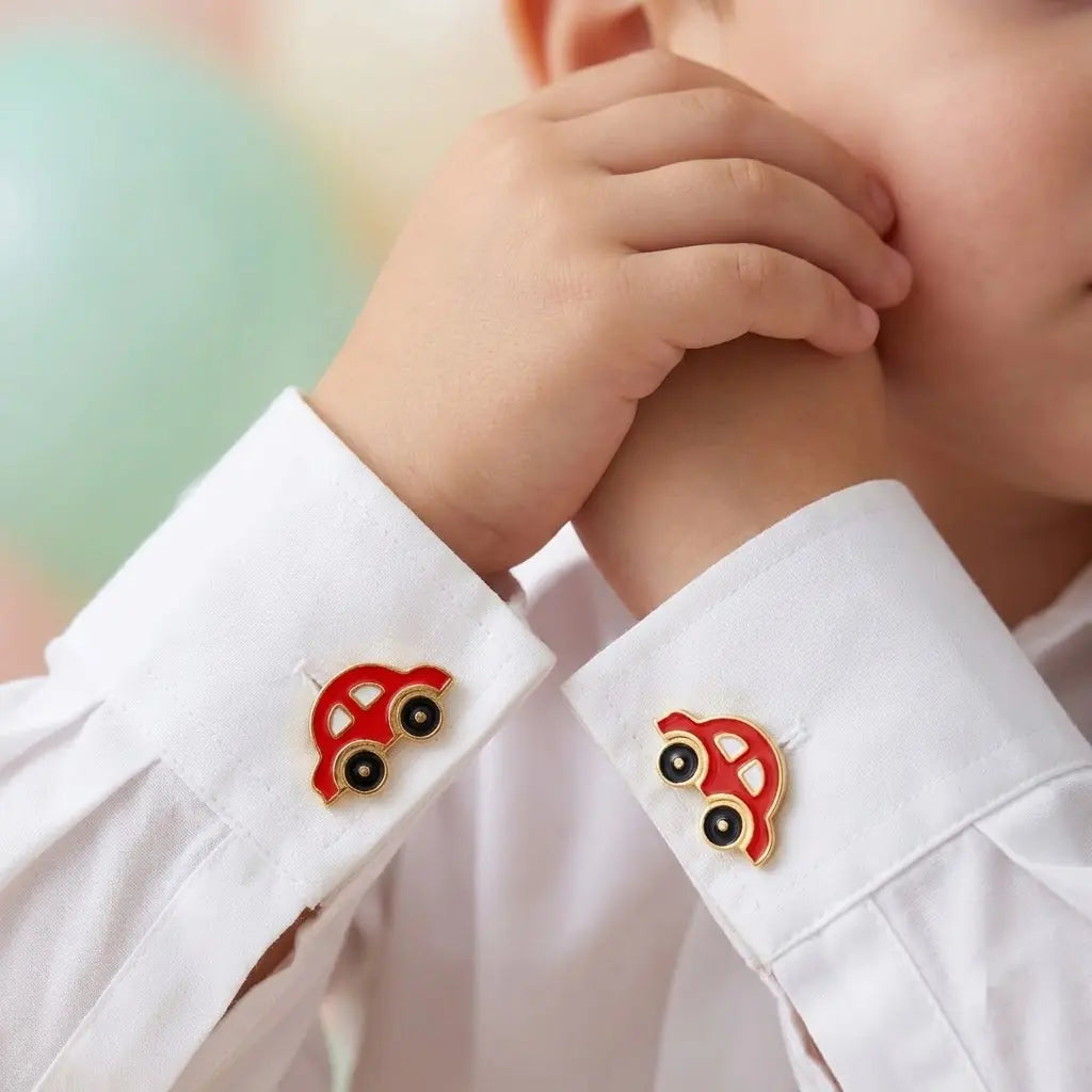 Silver Sterling Silver Cufflink Red Car for Newborn to 15 Years | Hypoallergenic – human scale