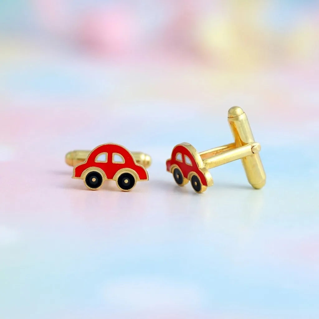 Silver Sterling Silver Cufflink Red Car for Newborn to 15 Years | Hypoallergenic – macro detail