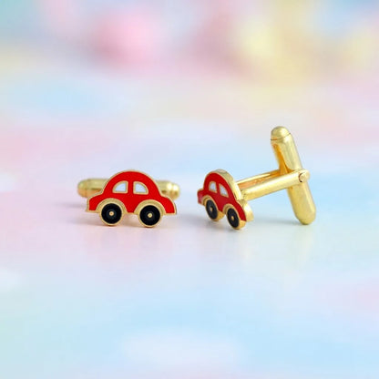 Silver Sterling Silver Cufflink Red Car for Newborn to 15 Years | Hypoallergenic – macro detail
