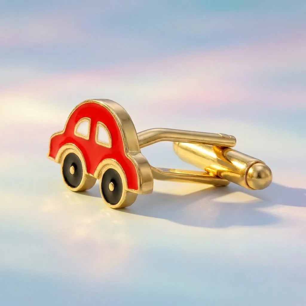 Silver Sterling Silver Cufflink Red Car for Newborn to 15 Years | Hypoallergenic – side profile