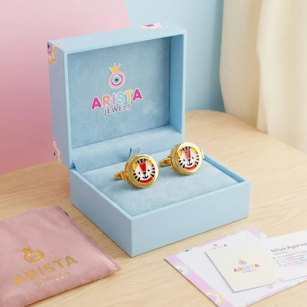 Silver Sterling Silver Cufflink Tiger Face for Newborn to 15 Years | Hypoallergenic — Packaging