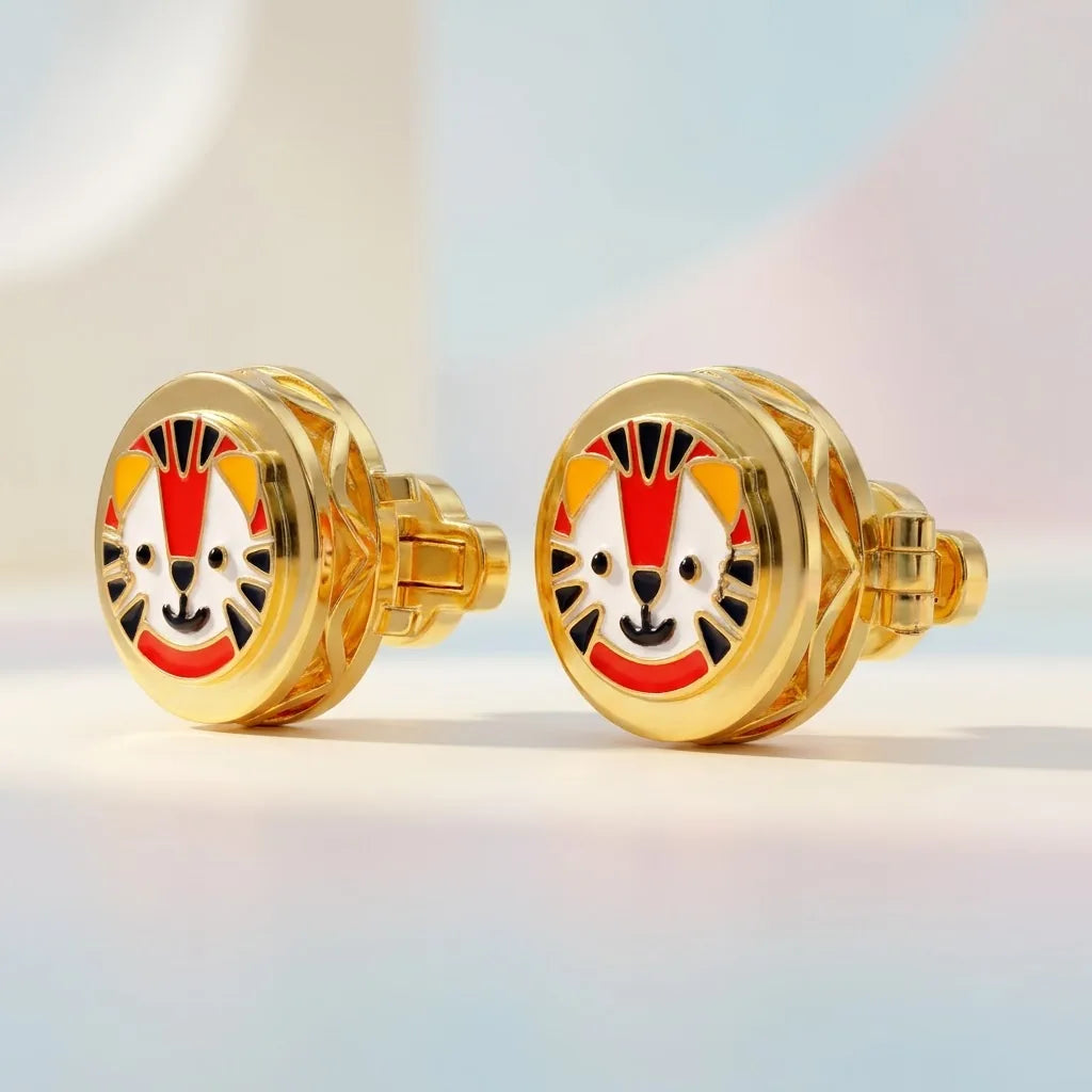 Silver Sterling Silver Cufflink Tiger Face for Newborn to 15 Years | Hypoallergenic — Side Profile
