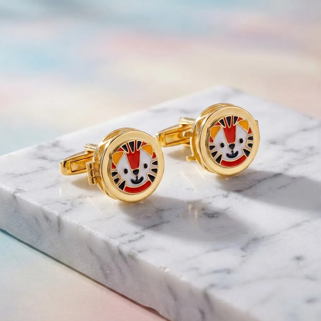 Silver Sterling Silver Cufflink Tiger Face for Newborn to 15 Years | Hypoallergenic — Thematic Still Life