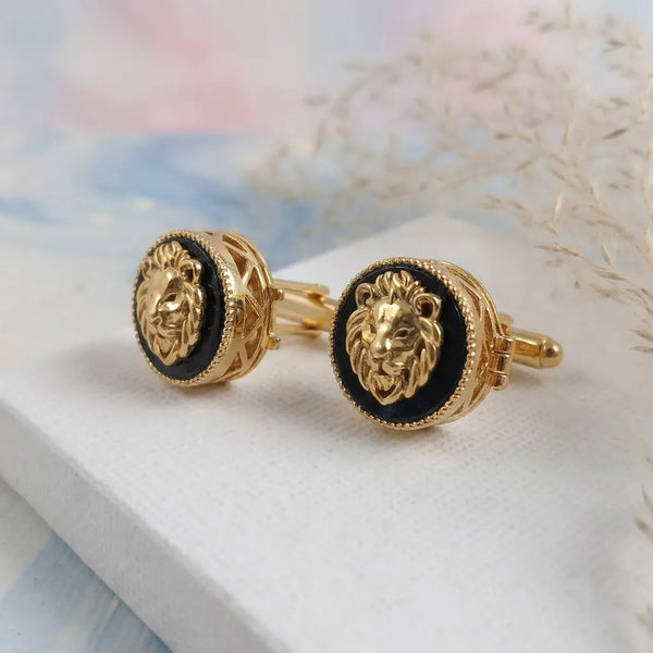 Silver Onyx Lion Face Kids Cufflink in Gold Plated Silver — Dynamic Form