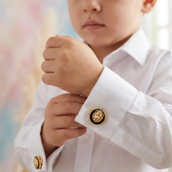 Silver Onyx Lion Face Kids Cufflink in Gold Plated Silver — Human Scale