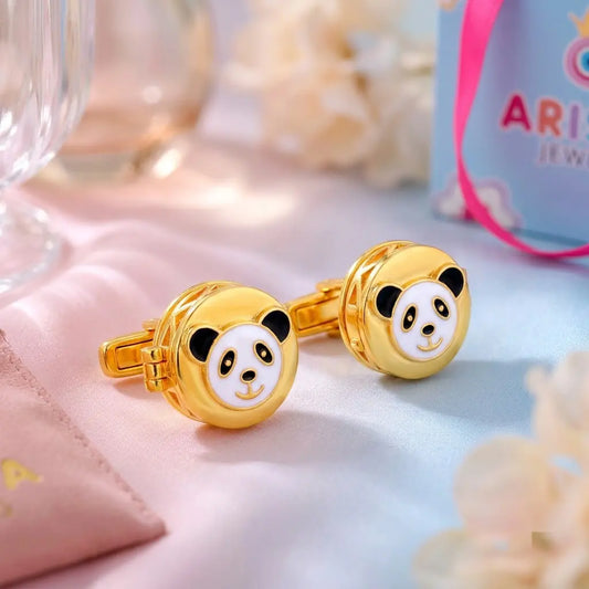 Silver Panda Face Kids Cufflink in Gold Plated Silver — Artistic Mood