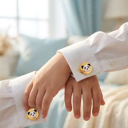 Silver Panda Face Kids Cufflink in Gold Plated Silver — Human Scale
