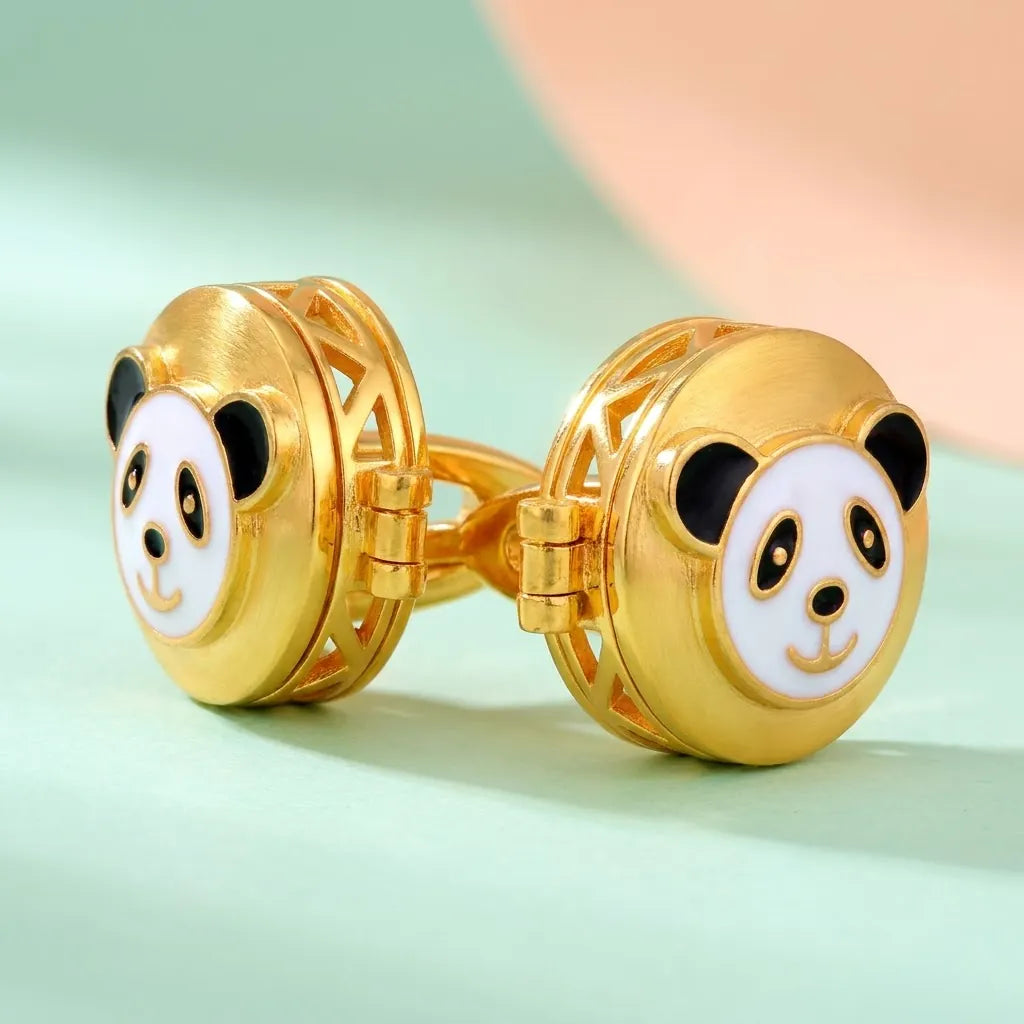 Silver Panda Face Kids Cufflink in Gold Plated Silver — Side Profile