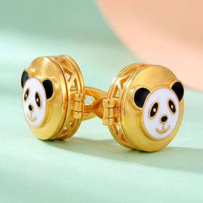 Silver Panda Face Kids Cufflink in Gold Plated Silver — Side Profile