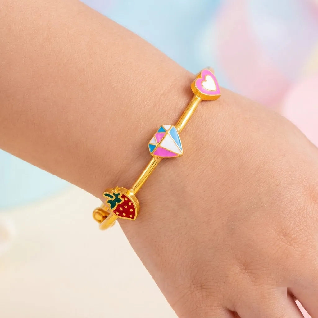 Silver Strawberry Diamond Heart Kada – Product shown on a child’s wrist