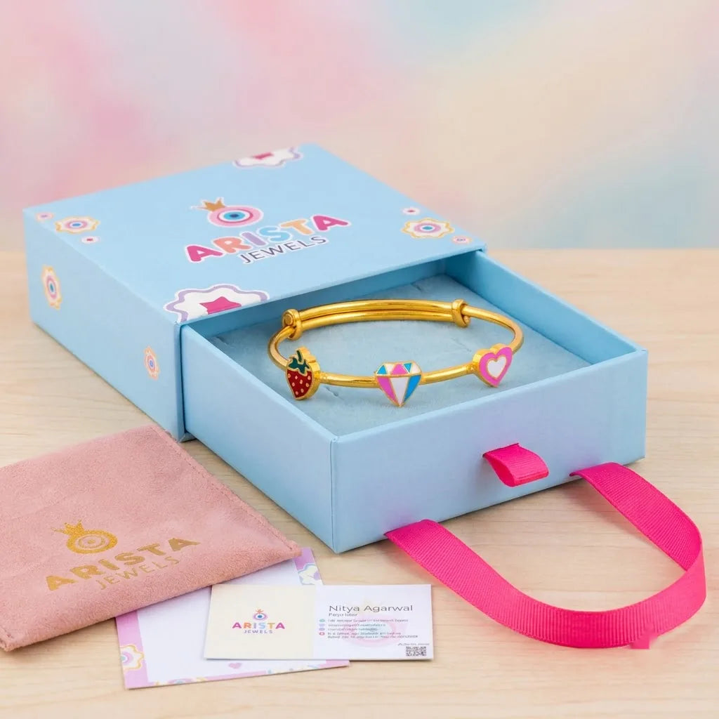 Silver Strawberry Diamond Heart Kada – Arista Jewels packaging