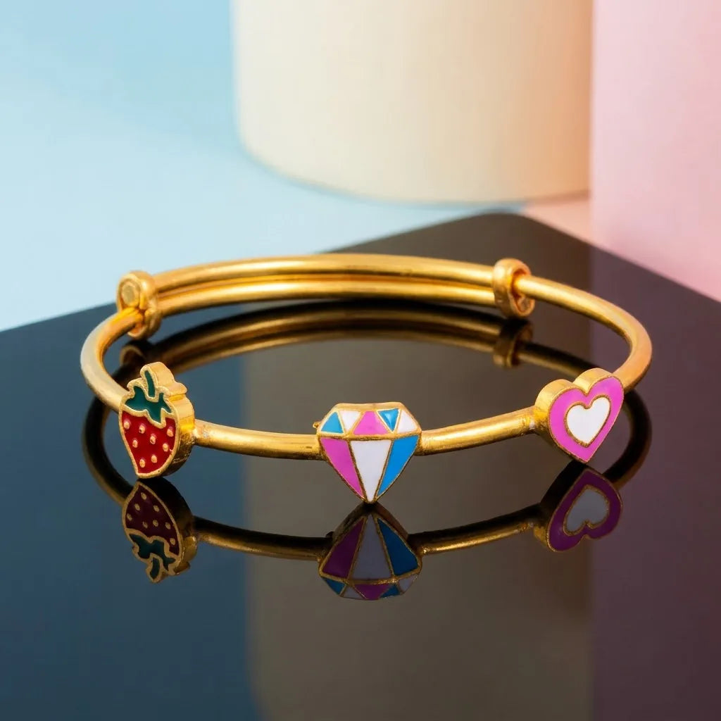 Silver Strawberry Diamond Heart Kada – Reflective studio view