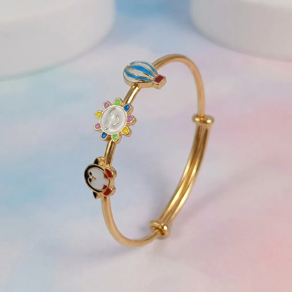 Silver Sunshine Adventure Silver Kada – Penguin, Smiling Sun & Hot Air Balloon – Alternate dynamic angle
