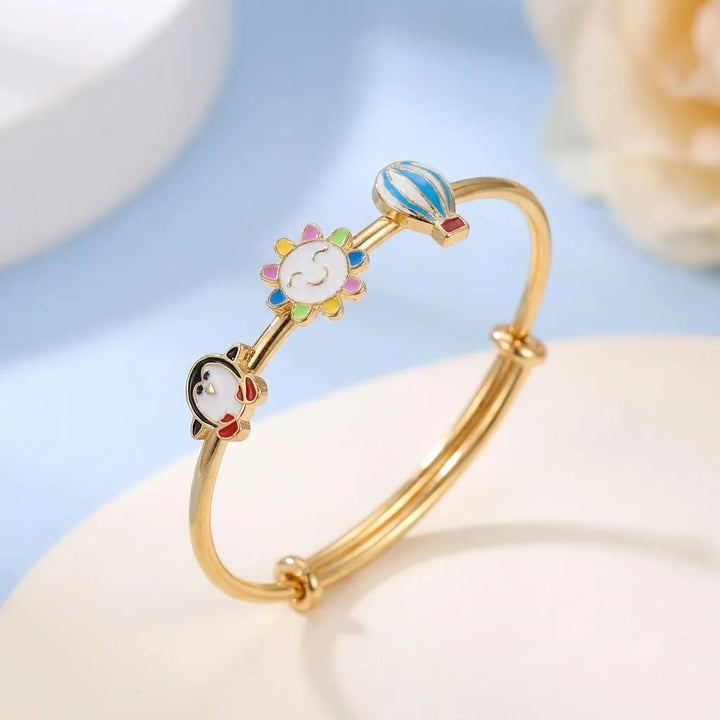 Silver Sunshine Adventure Silver Kada – Penguin, Smiling Sun & Hot Air Balloon – Main product image