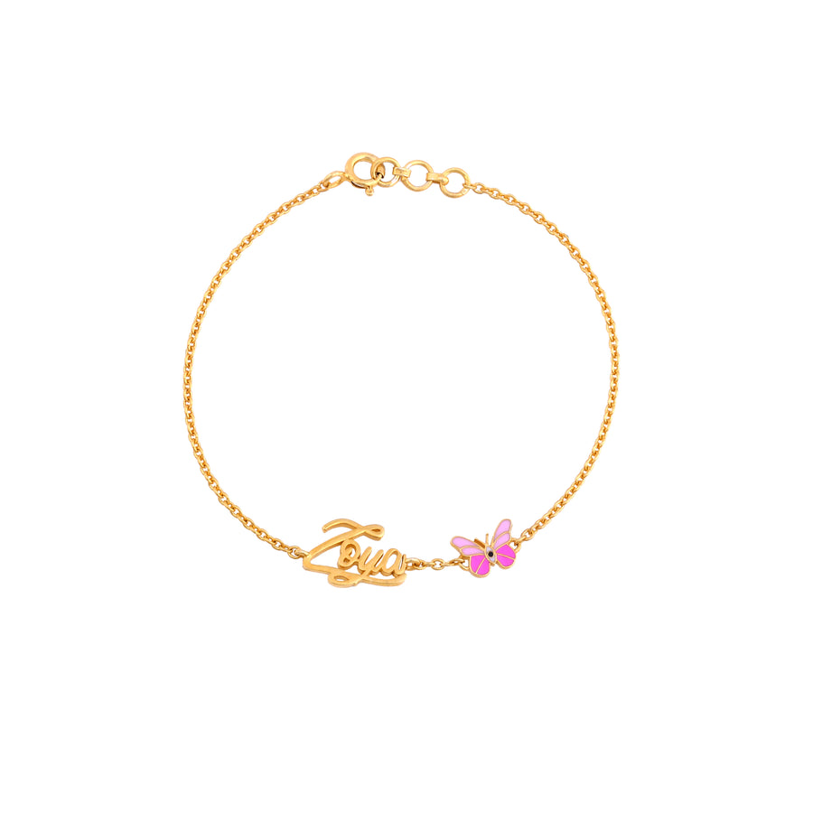 Pink Butterfly letter Zoya Bracelet - Arista Jewels
